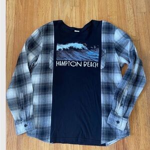 Upcycled Hampton Beach NH Flannel Tee